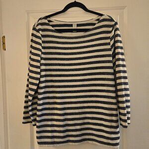Oly Navy Luxe Navy Blue/White Striped Top, Size L